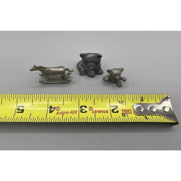 Lot of 3 Vintage Pewter Figures Two Teddy Bears & Rocking Horse Stamped Dated - Picture 8 of 8